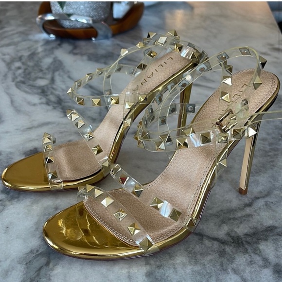 LILIANA Stud Heeled Sandals - Gold size 37.5 - Picture 2 of 10
